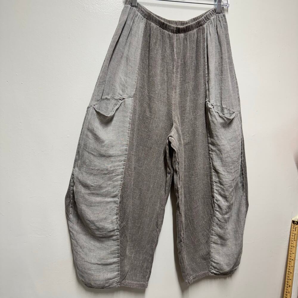 Meo Meli Italy Linen Cotton Lagenlook Balloon Pants Sz M/L Gray Elastic Waist - Picture 5 of 14